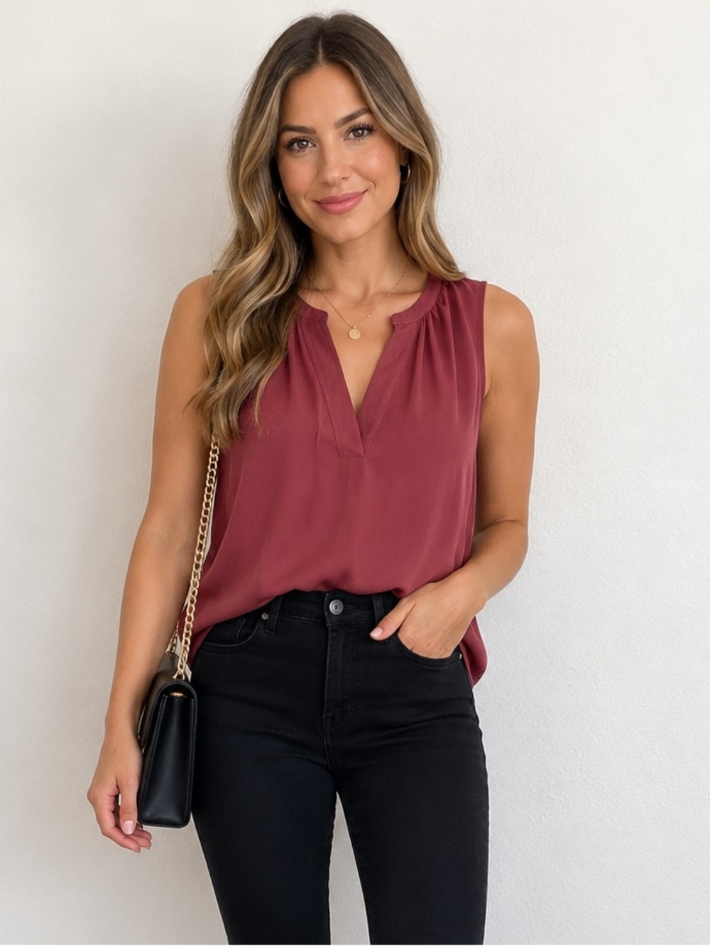 J. Crew Maroon Burgundy Sleeveless V-neck Lightweight Blouse size XL